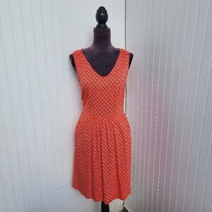 Boden Melinda Jersey Knit Orange Sleeveless Geo Print Midi Dress Modal Sz 6